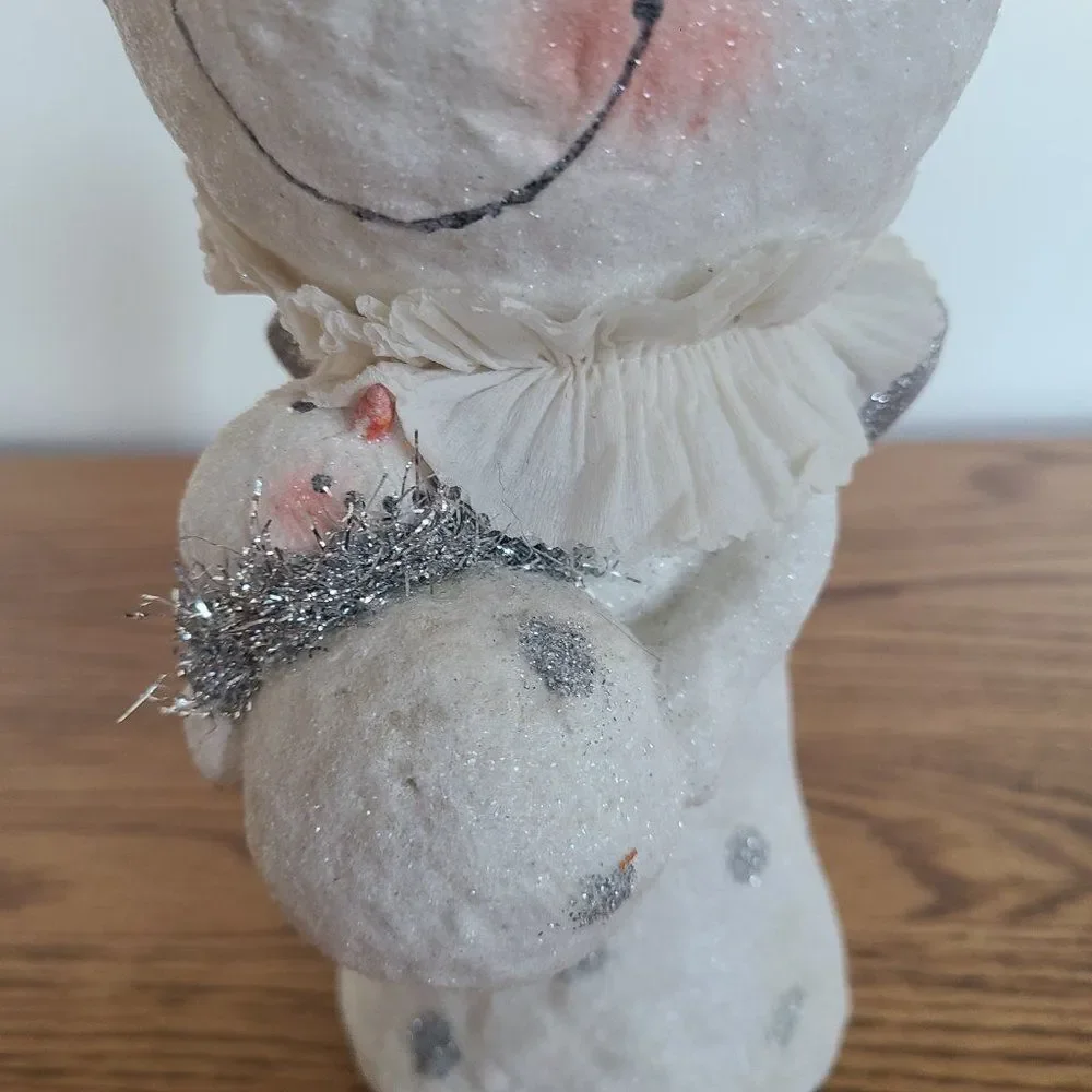 Whimsical Snow Woman Angel Mama With Snow Baby Shelf Sitter Winter Figurine VTG